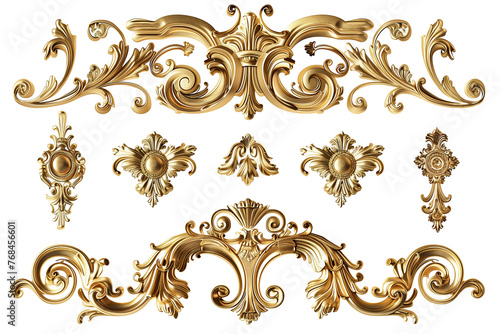 Gold baroque ornament element isolated on a transparent background photo