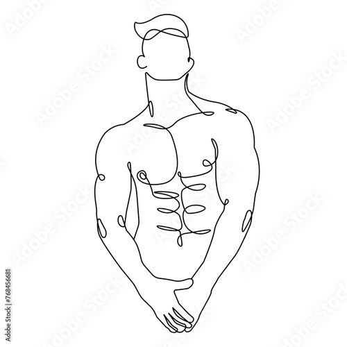 Muscular Man Abstract Silhouette Trendy Line Art Drawing. One Line Illustration of Male Figure Minimalistic Black Lines Drawing. Modern Scandinavian Design. Vector EPS 10