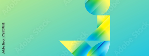 Serene gradient template. Circles and triangles mingle in minimalist perfection. Gentle fusion of forms and hues creates balanced yet captivating backdrop, embodying modern sophistication
