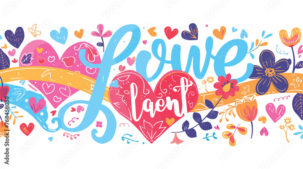 Bright decorative love composition with ribbon lettering