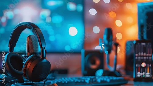 Explore a vibrant, 3D-animated interior of a music and podcast recording studio. Engage with detailed scientific illustrations for immersive learning experiences.