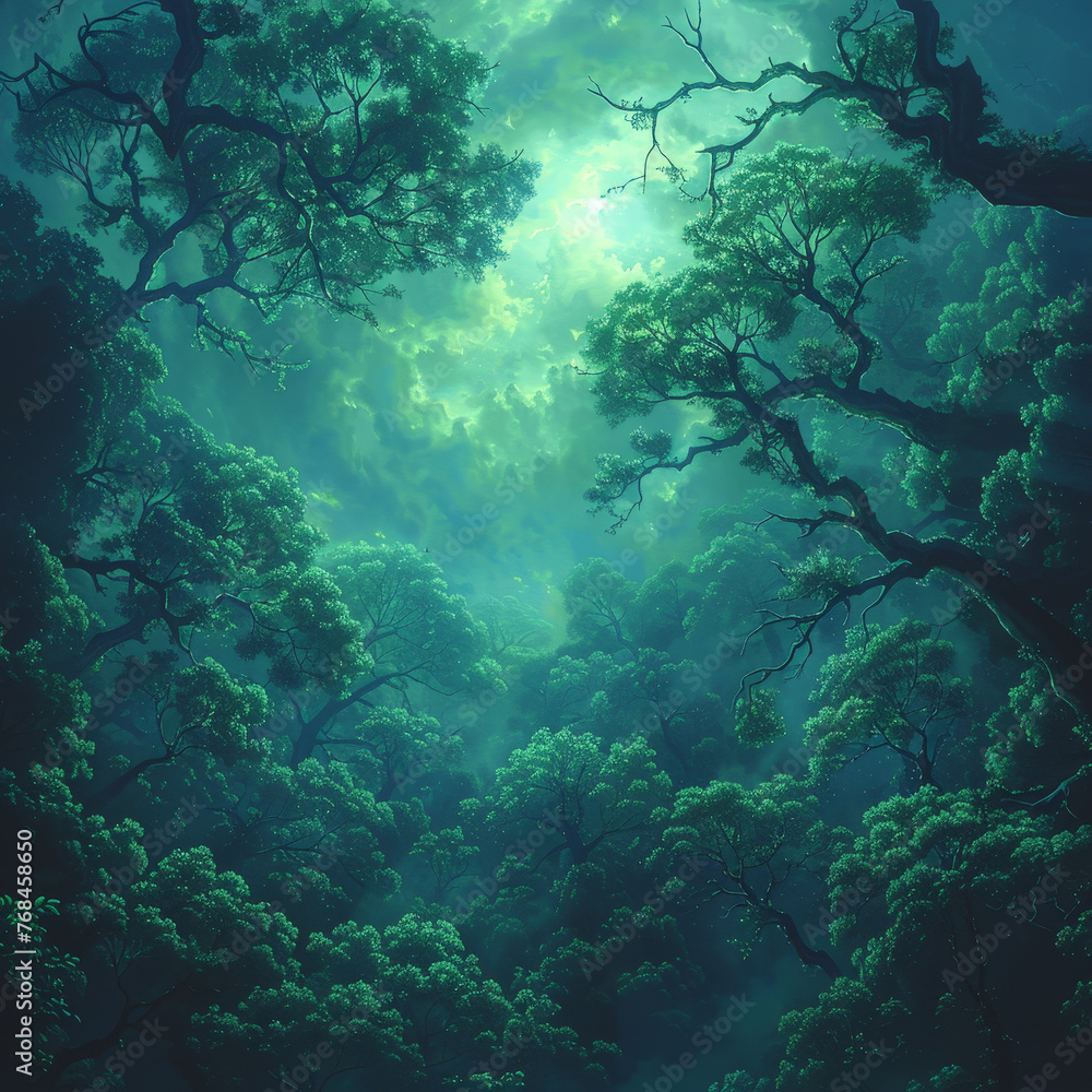 Fototapeta premium Forest Dusk: Rough Leafy Mist with Stellar Formation
