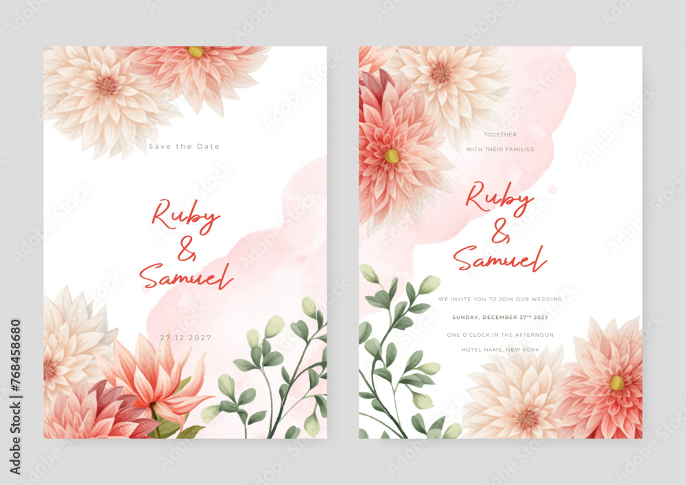Pink chrysanthemum vector elegant watercolor wedding invitation floral design