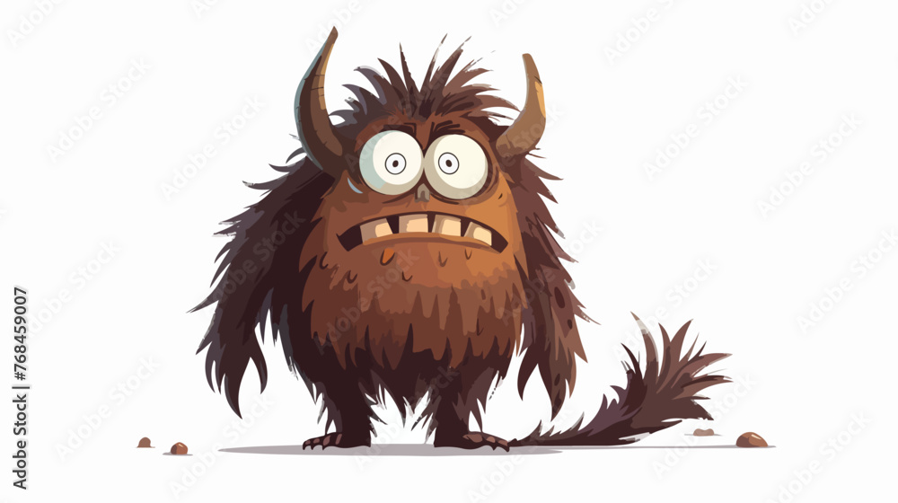 cartoon hairy monster flat vector isolated on white background