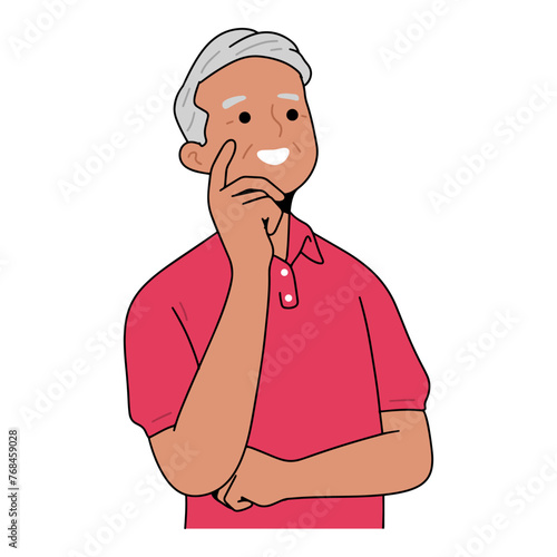 .illustration of an old man in a questioning pose