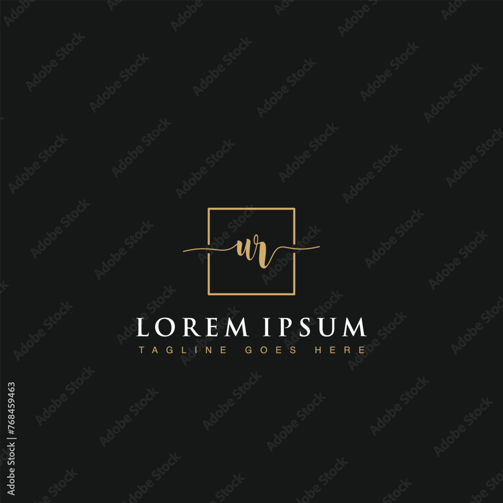 Luxurious minimalist elegant handwritten Initials letters UR linked inside square line box vector logo designs inspirations in gold colors for company, hotel, boutique, jewelry, restaurant or branding Luxurious minimalist elegant handwritten Initials letters UR linked inside square line box vector logo designs inspirations in gold colors for company, hotel, boutique, jewelry, restaurant or branding