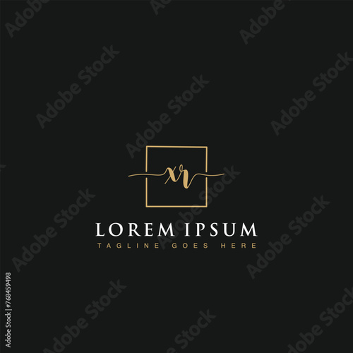 Luxurious minimalist elegant handwritten Initials letters XR linked inside square line box vector logo designs inspirations in gold colors for company, hotel, boutique, jewelry, restaurant or branding