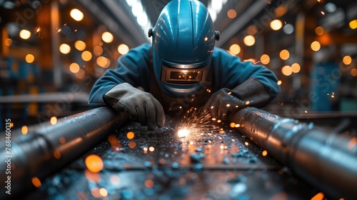 worker welder at work factory interior