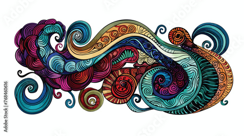 Colorful zentangle doodle sketch. Tattoo sketch. Ethni