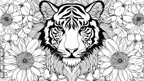 Coloring art page animal and flower illustration beaut