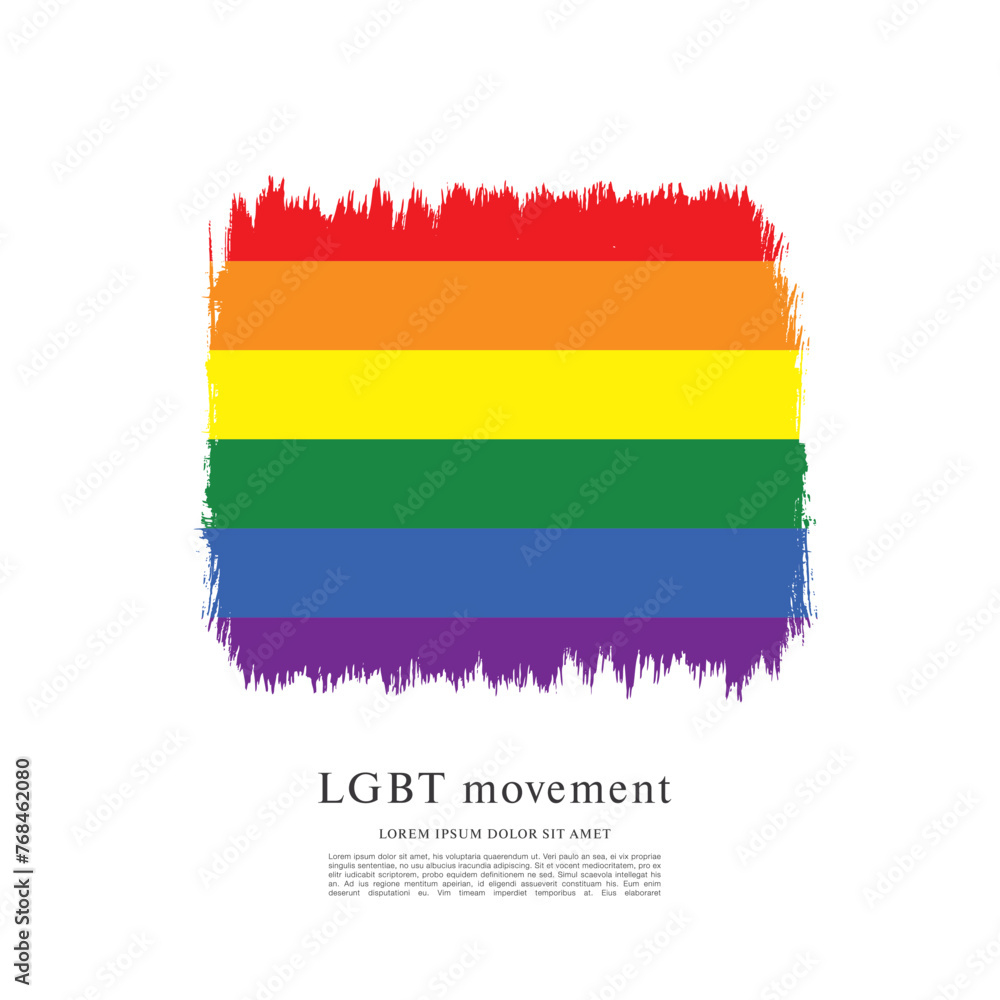 Obraz premium Rainbow flag, LGBT movement, vector illustration, brush stroke background