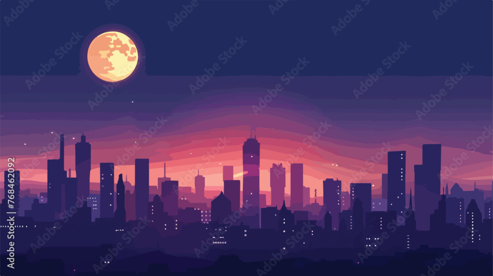 City in the night Flat vector isolated on white background 