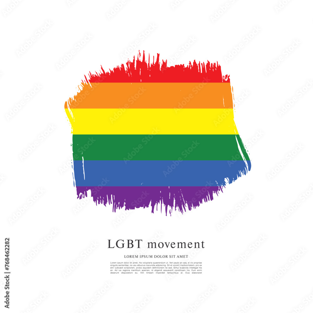 Obraz premium Rainbow flag, LGBT movement, vector illustration, brush stroke background