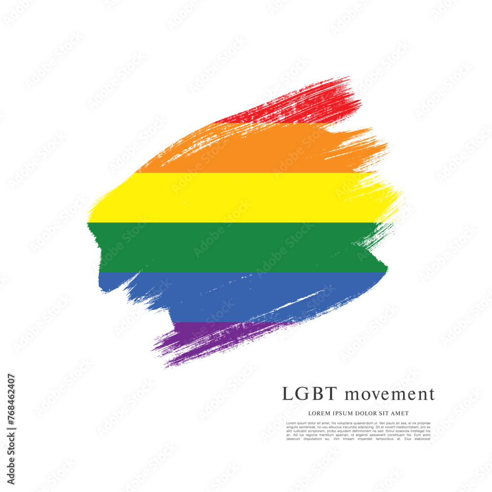 Obraz premium Rainbow flag, LGBT movement, vector illustration, brush stroke background