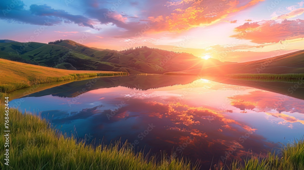 Obraz premium A breathtaking sunset vista reflecting the perfect beauty of nature