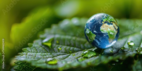 earth globe on a green big leaf 