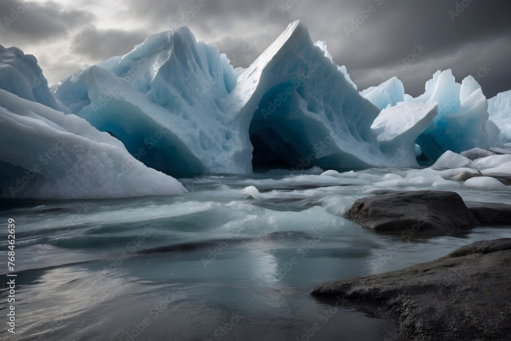 Fototapeta premium A landscape of an iceberg melting