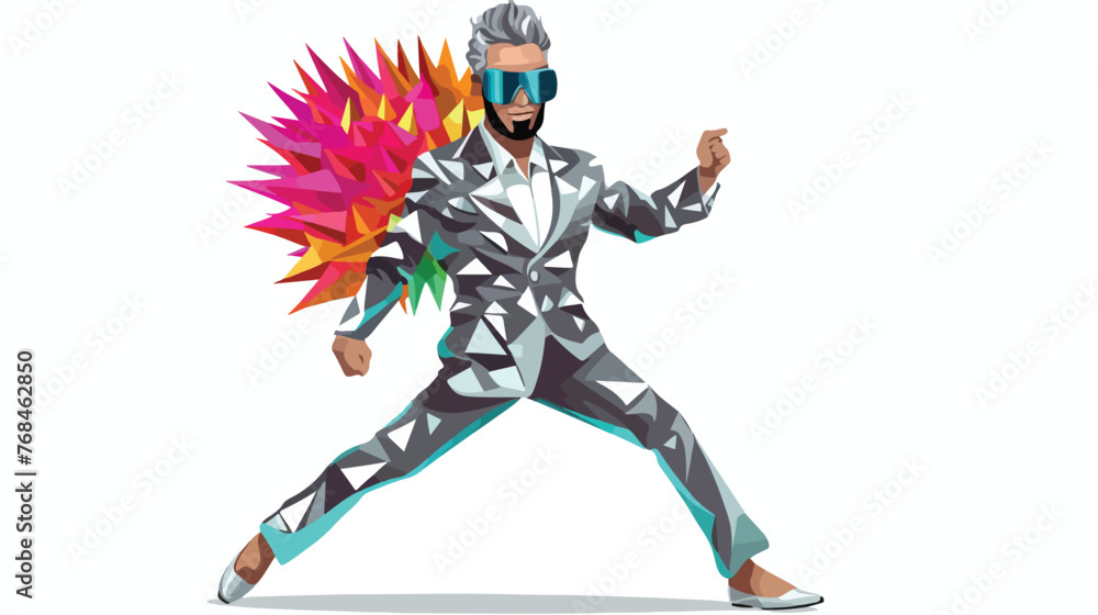 Disco dancer with spiky mask and silver costume