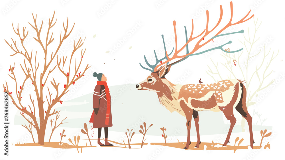 deer and person with antlers fantasy pagan winter sols - obrazy, fototapety, plakaty 