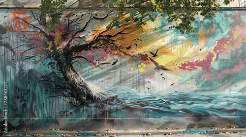 A captivating wall graffiti created by a street artist