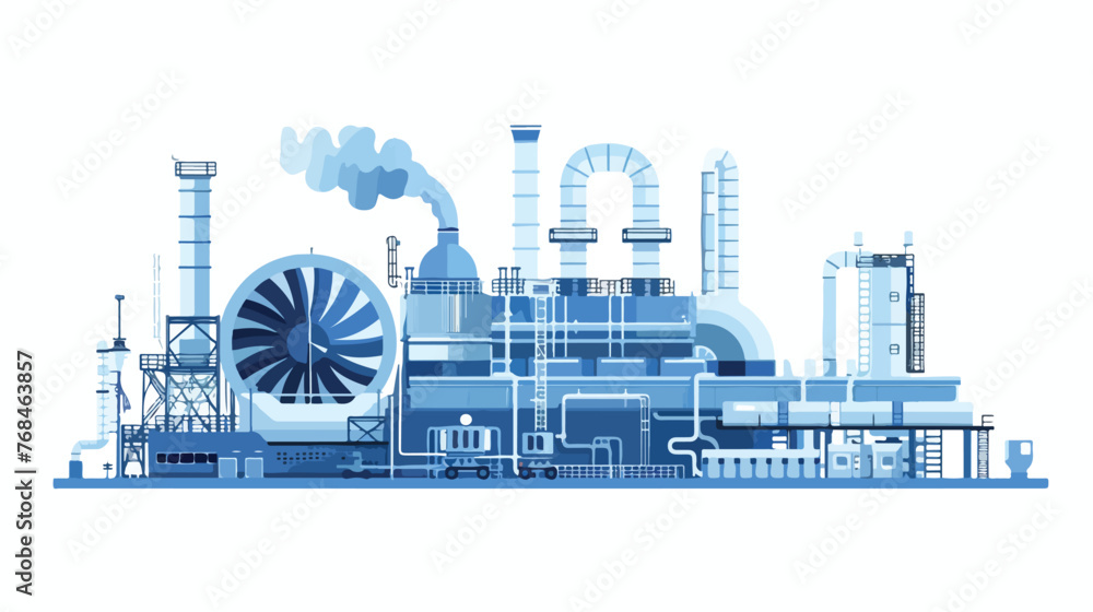Large industrial plant with a large blue and white