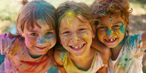 holi festival with happy kids  close up 
