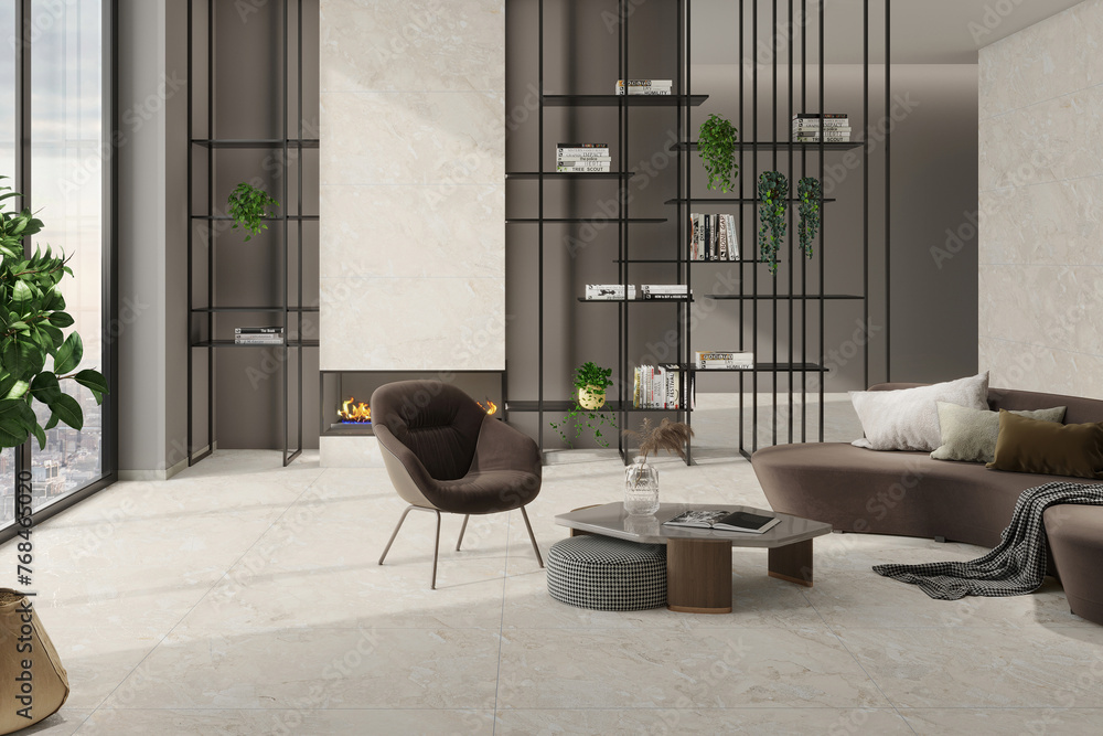 Image showcasing Luxury studio apartment with a free layout in a loft style in dark ...
