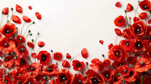 Banner with red poppy flower field symbol for reme Liabilities Poppies in the clear morning sky Poppy Field with Butterflies, Generative Ai 