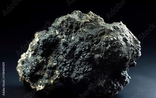 Boulangerite is a rare precious natural stone on a black background. AI generated. Header banner mockup with space.