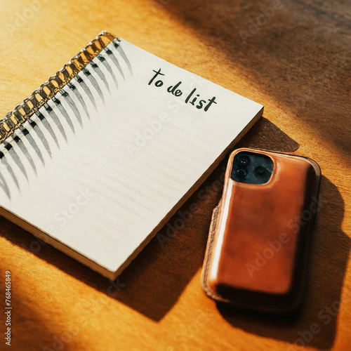 Phone and to do list notepad on a wooden table