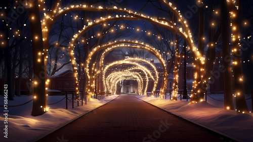Charming tunnel of twinkling lights