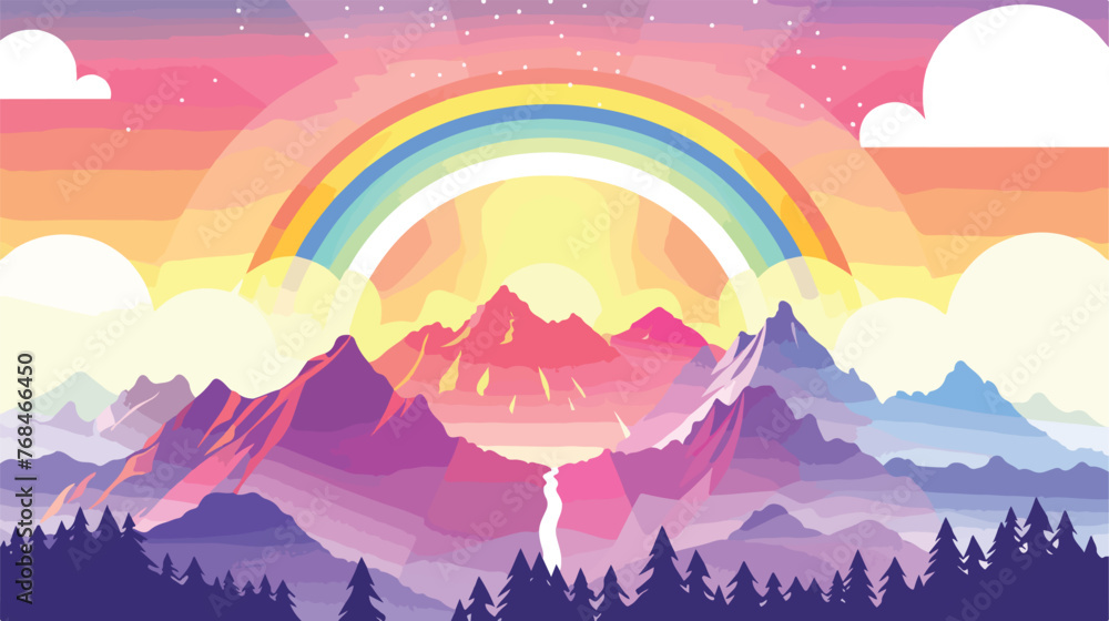 Rainbow over a mountain range with a rainbow in the