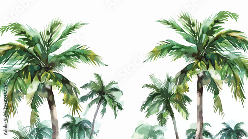 A watercolor painting of palm trees with green leaves