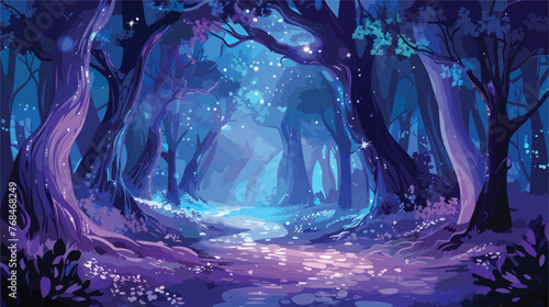 Fantasy and fairytale magical forest with purple 