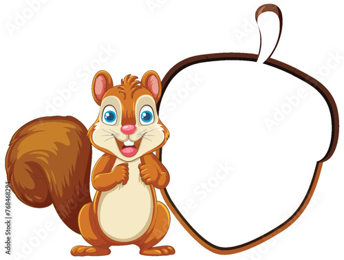Cute squirrel cartoon character holding an empty sign.