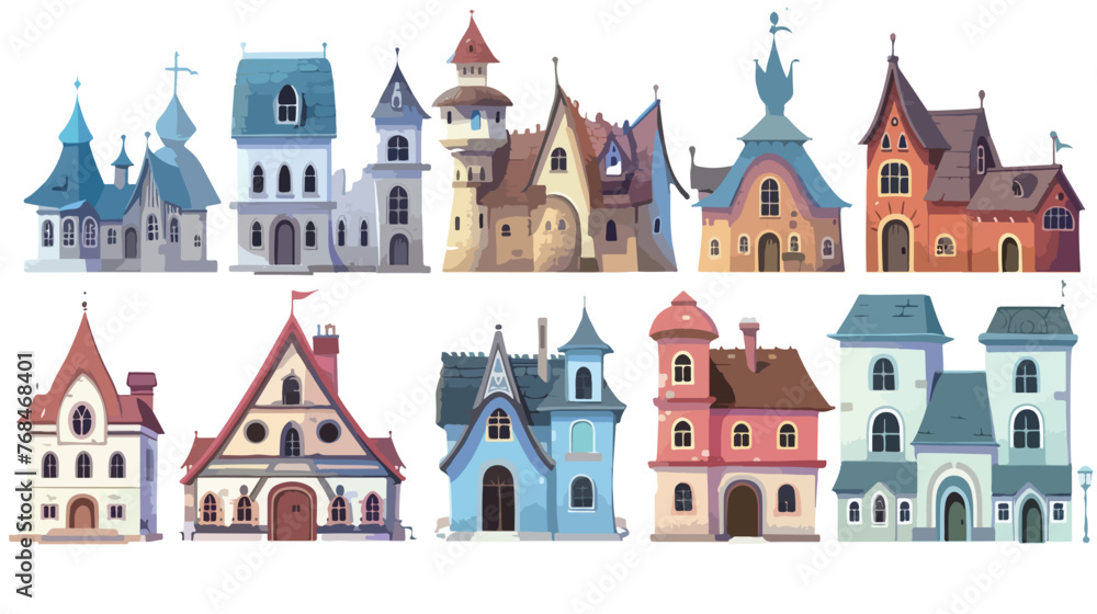 Fantasy buildings 3D illustration flat vector 