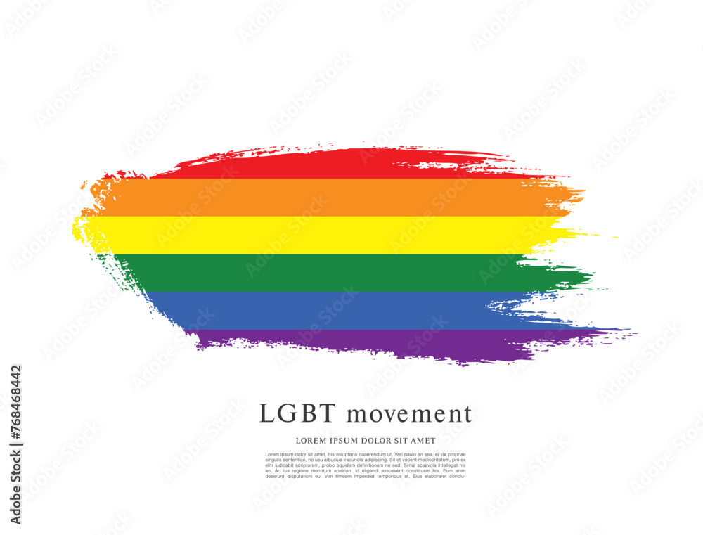 Obraz premium Rainbow flag, LGBT movement, vector illustration, brush stroke background