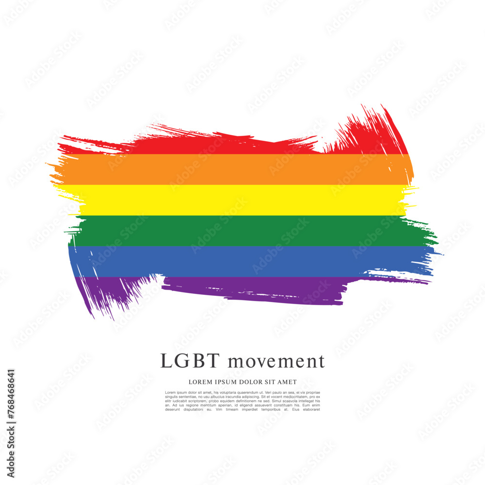 Obraz premium Rainbow flag, LGBT movement, vector illustration, brush stroke background