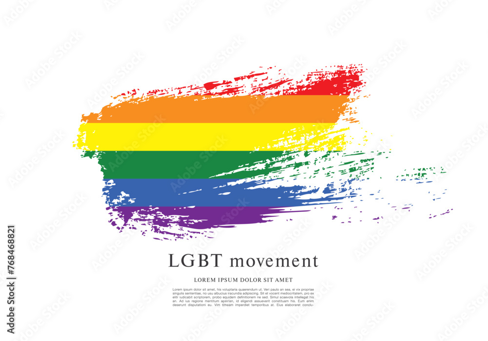 Obraz premium Rainbow flag, LGBT movement, vector illustration, brush stroke background