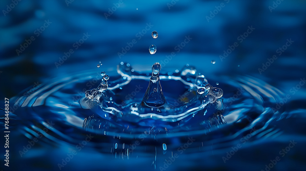 Frozen Moment: A Water Droplet's Splash Captured in Pristine Blue