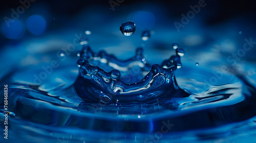 Ripples of Beauty: Macro View of a Flawless Water Droplet in Pure Blue