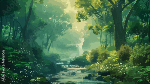 fantasy green forest with beautiful river. seamless 