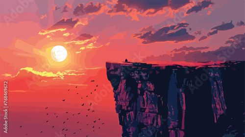 fantasy mountn at sunset artistic illustration of clif photo