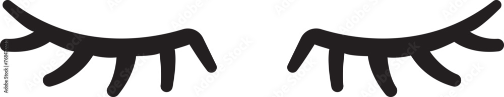 Closed eye with eyelashes cute icon for cartoon character illustration. Sleep girl or unicorn long eyelash line flat simple face part graphic makeup mascara symbol isolated on transparent background. Closed eye with eyelashes cute icon for cartoon character illustration. Sleep girl or unicorn long eyelash line flat simple face part graphic makeup mascara symbol isolated on transparent background.