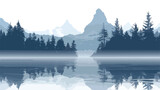 Foggy lake forest and Matterhorn flat vector 