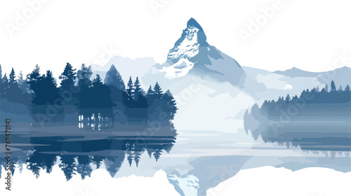 Foggy lake forest and Matterhorn flat vector 