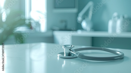 Stethoscope on a white table medical background