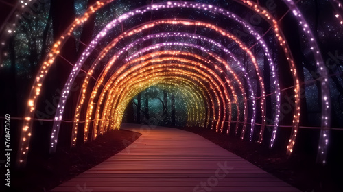 A tunnel with lantern lights creates a dynamic visual impact