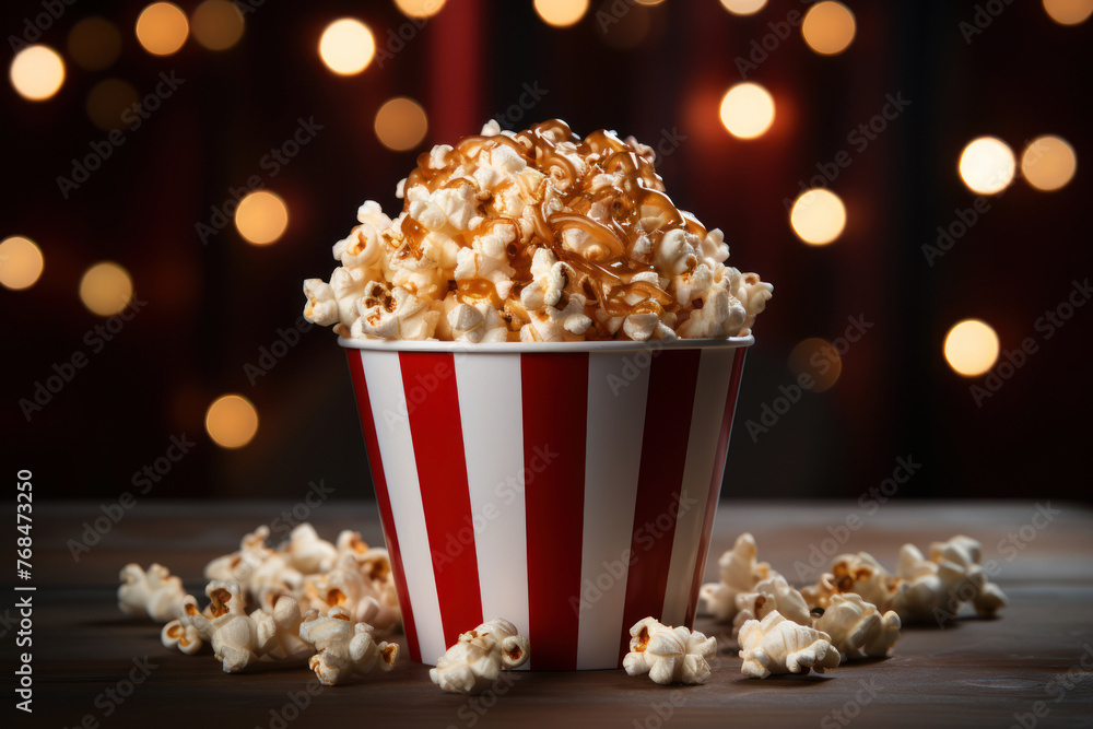 Red cinema chair with popcorn, . Concept of entertainment. ai generative Red cinema chair with popcorn, . Concept of entertainment. ai generative