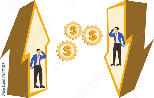 Business investment techniques, business strategies, market economic analysis, investment and risk uncertainty, business prices or stocks, exchange rate fluctuations, businessmen standing on the up an